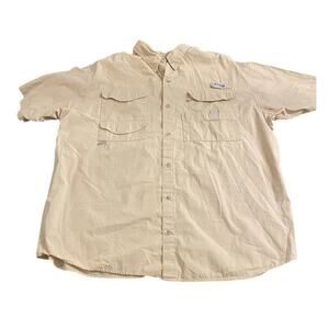 Columbia PFG Fishing Shirt XXL Beige Vented Cotton Short Sleeve Utility Gorpcore